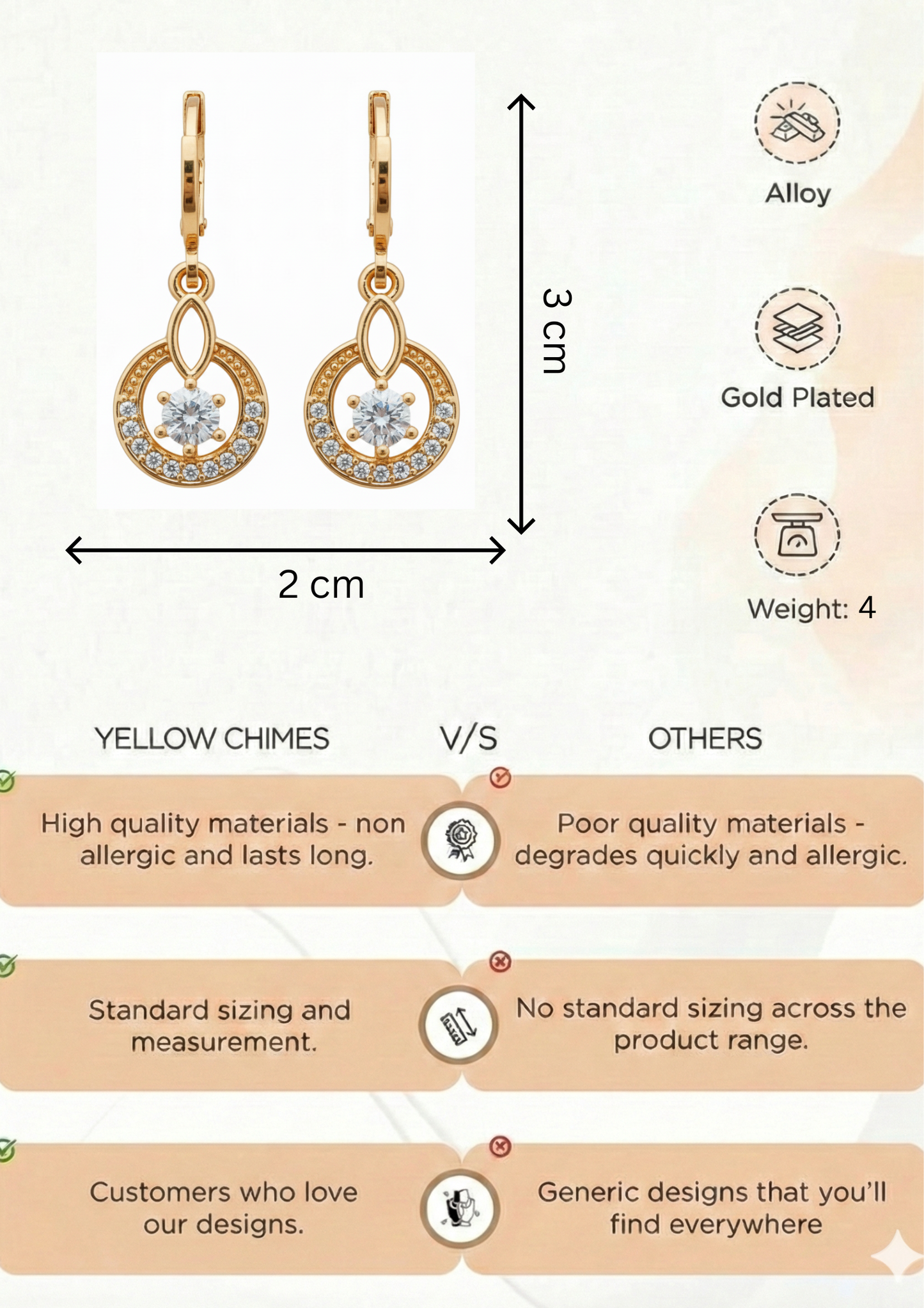 Rose Gold Lightweight Earrings for Women